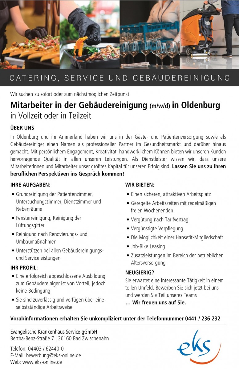 Stellenanzeige Mitarbeiter in der Gebäudereinigung in Oldenburg
